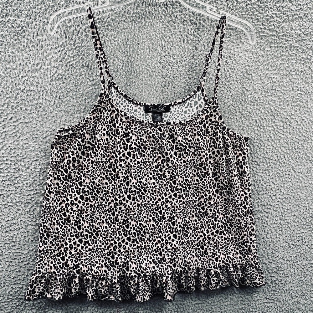 Womens Leopard Print Sleep Cami Top L Ruffle Hem Lounge Pajama Cozy Soft Relaxed